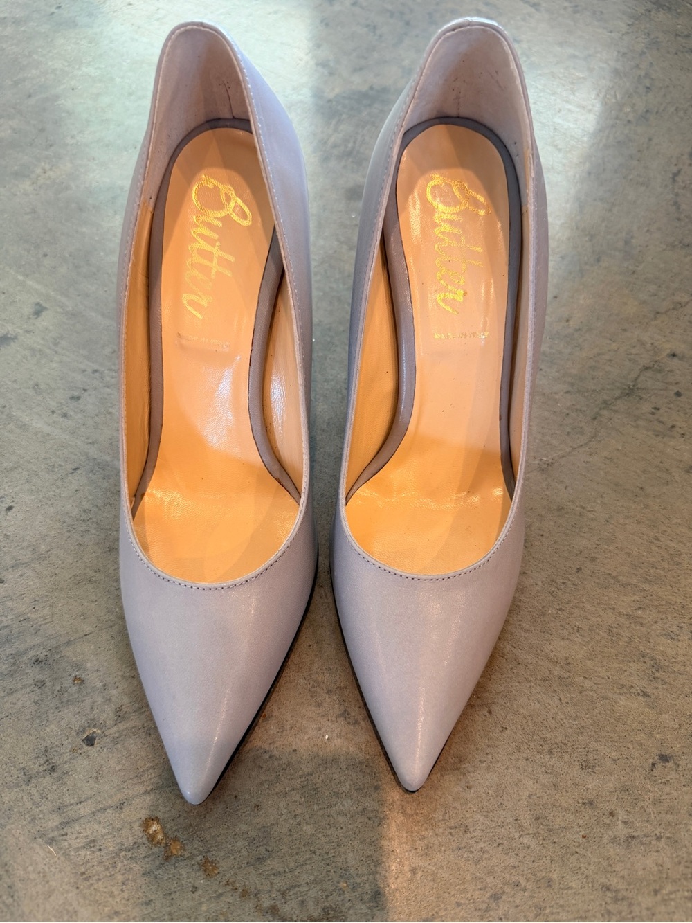 Butter Italian made 🇮🇹 pointed toe heels Blue/grey with Black chunky block heel